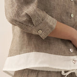 100% Linen Buttoned Closure Color-Blocked Shirt JANICE