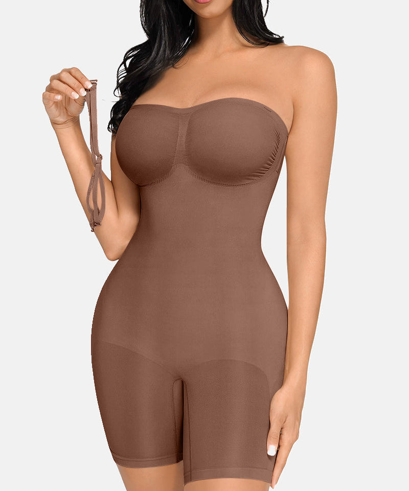 Strapless Tummy Control Seamless Bodysuit with Removable Straps