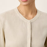 100% Linen Hidden Button Crew Neck Shirt INES