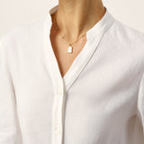 Linen-Lyocell Mandarin Collar Fitted Seam Shirt THORA