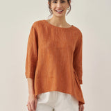 100% Linen Round Neck Artistic Stripe Top FLORENCE