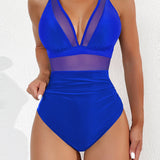 Maclair & Co. - Women Plus Size One Piece Swimsuit V Neck Mesh Sheer Tummy Control Bathing Suit