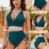 Maclair & Co. - Women Tummy Control Swimsuits One Piece Slimming Modest Bathing Suit Color Block Drawstring Swim Suits