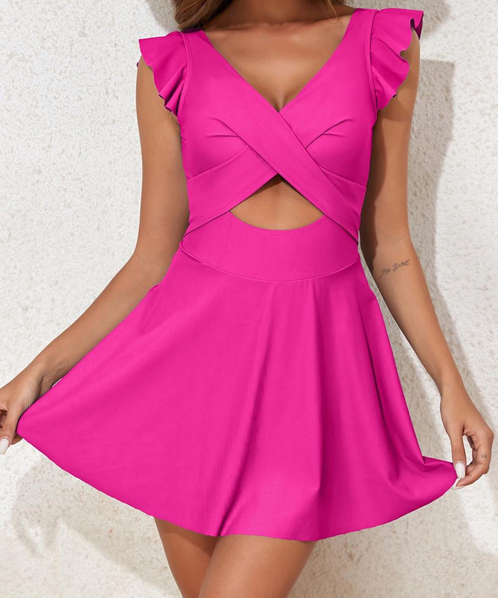 Maclair & Co. - Women's One Piece Swimsuit Ruffle Cutout Swimdress Tummy Control V Neck Wrap Swimwear