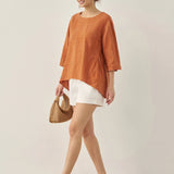 100% Linen Round Neck Artistic Stripe Top FLORENCE