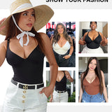 Deep V Neck Tummy Control Thong Bodysuit