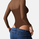 Illusion Mesh Turtleneck Long Sleeve Tummy Control Bodysuit