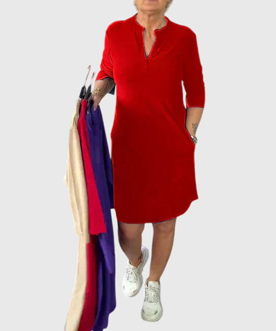 Katherine - Solid V-Neck Dress