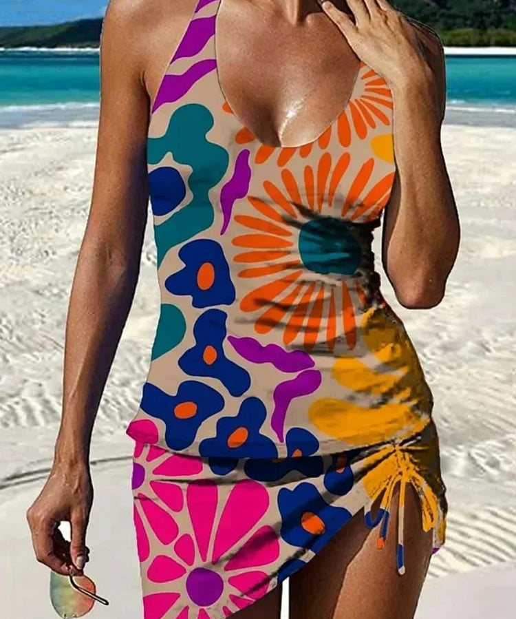 Faith - Floral Graphic Tankini with Shorts, Tummy Control Effect