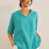 100% Linen V-Neck Short Sleeve Shirt SIERRA