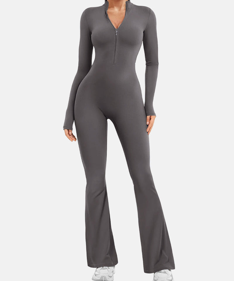 Women Zip Up Long Sleeve Workout Jumpsuit