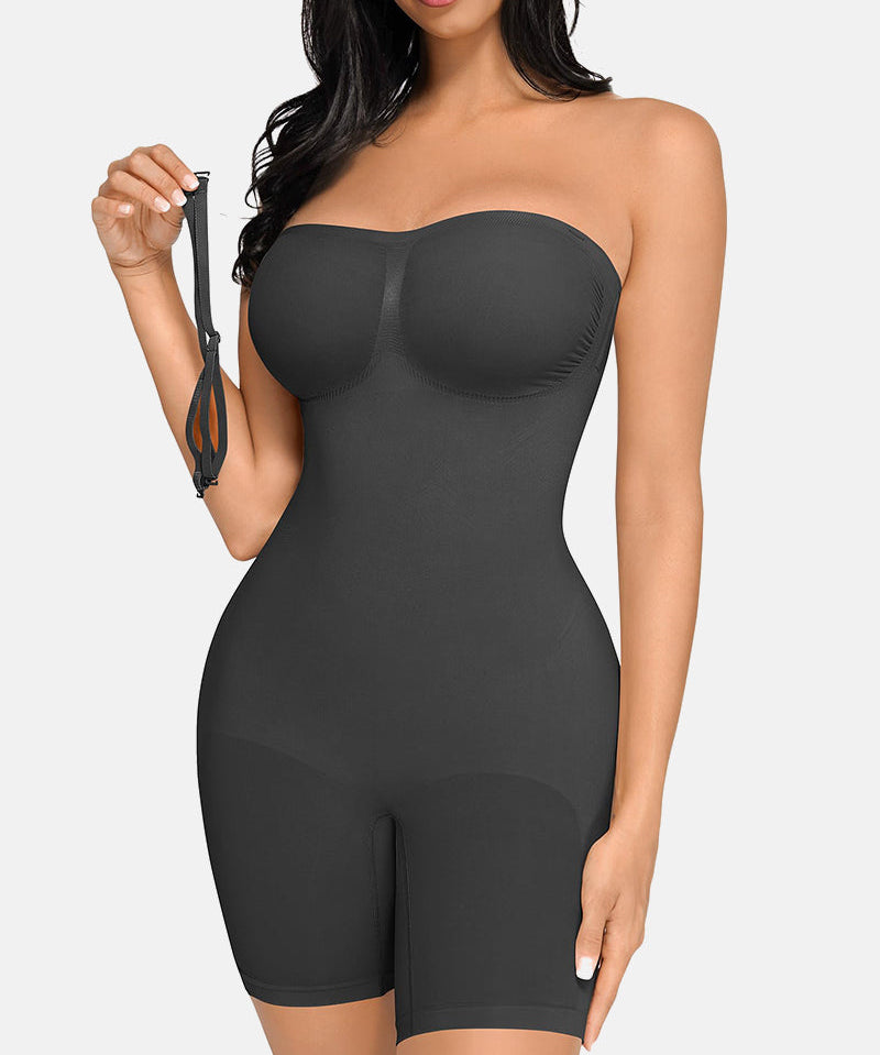 Strapless Tummy Control Seamless Bodysuit with Removable Straps