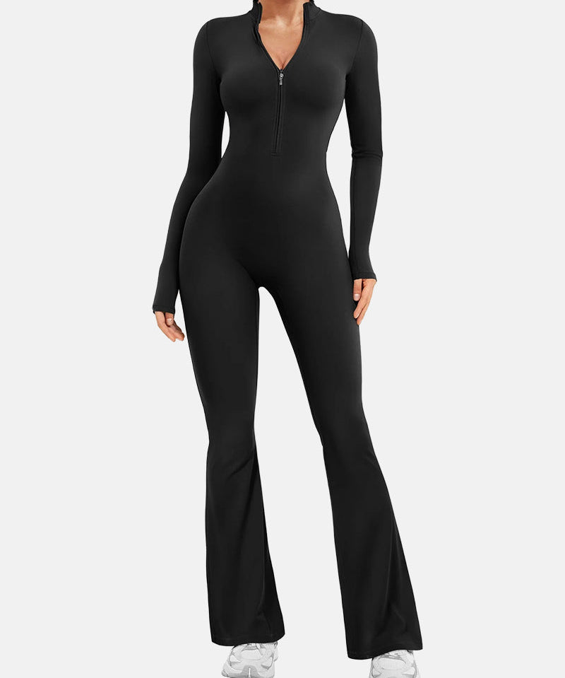 Women Zip Up Long Sleeve Workout Jumpsuit
