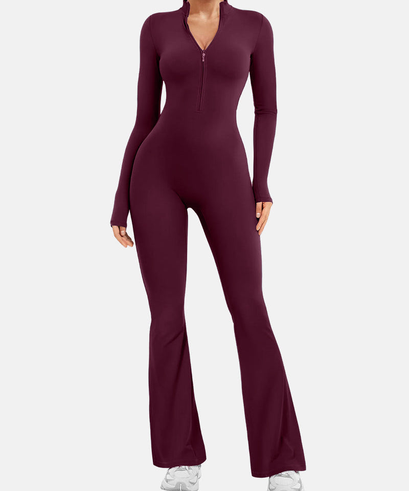 Women Zip Up Long Sleeve Workout Jumpsuit