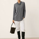 Cashmere Asymmetric Cowl Neck Stretch Top TATIANA
