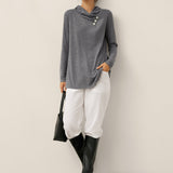 Cashmere Asymmetric Cowl Neck Stretch Top TATIANA