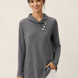 Cashmere Asymmetric Cowl Neck Stretch Top TATIANA