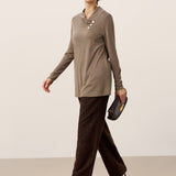 Cashmere Asymmetric Cowl Neck Stretch Top TATIANA