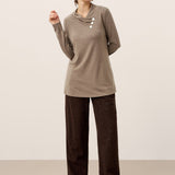 Cashmere Asymmetric Cowl Neck Stretch Top TATIANA