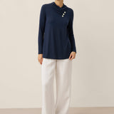 Cashmere Asymmetric Cowl Neck Stretch Top TATIANA