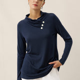 Cashmere Asymmetric Cowl Neck Stretch Top TATIANA