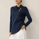 Cashmere Asymmetric Cowl Neck Stretch Top TATIANA