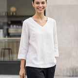 Linen-Lyocell V-Neck Button Detail Overtop ODETTE