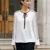 Linen-Lyocell Contrast Trim Tie-Neck Overtop VERA