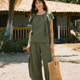 100% Linen Flutter Sleeve Sculpted Pleat Top DRUSILLA