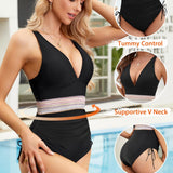 Maclair & Co. - Women Tummy Control Swimsuits One Piece Slimming Modest Bathing Suit Color Block Drawstring Swim Suits