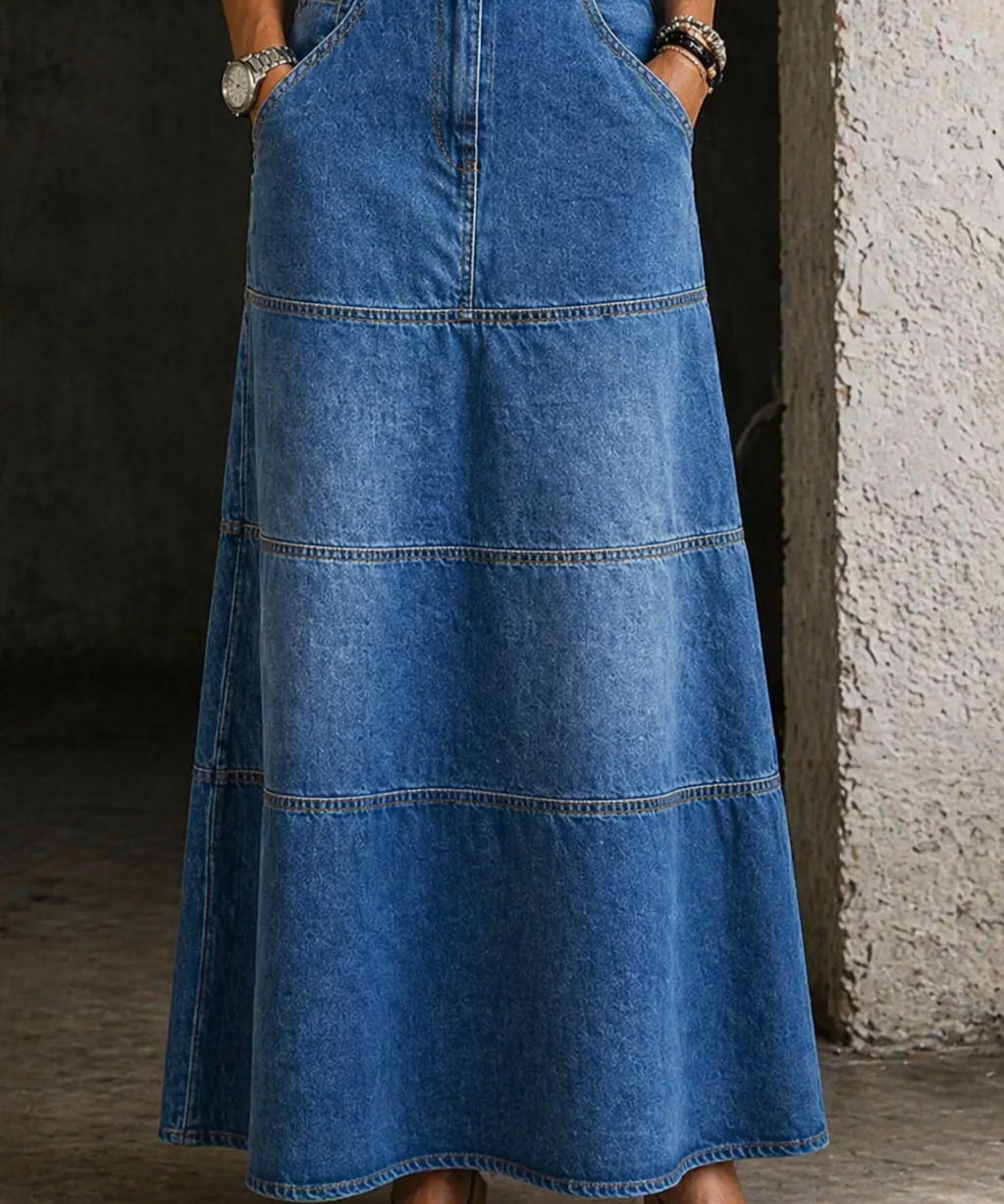 Mary - Mid-Length Denim Skirt