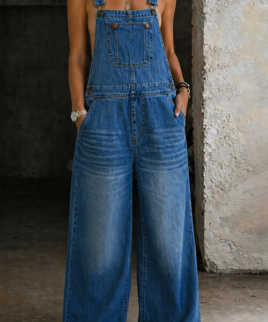 Harper - Elastic Waist Denim Jumpsuit