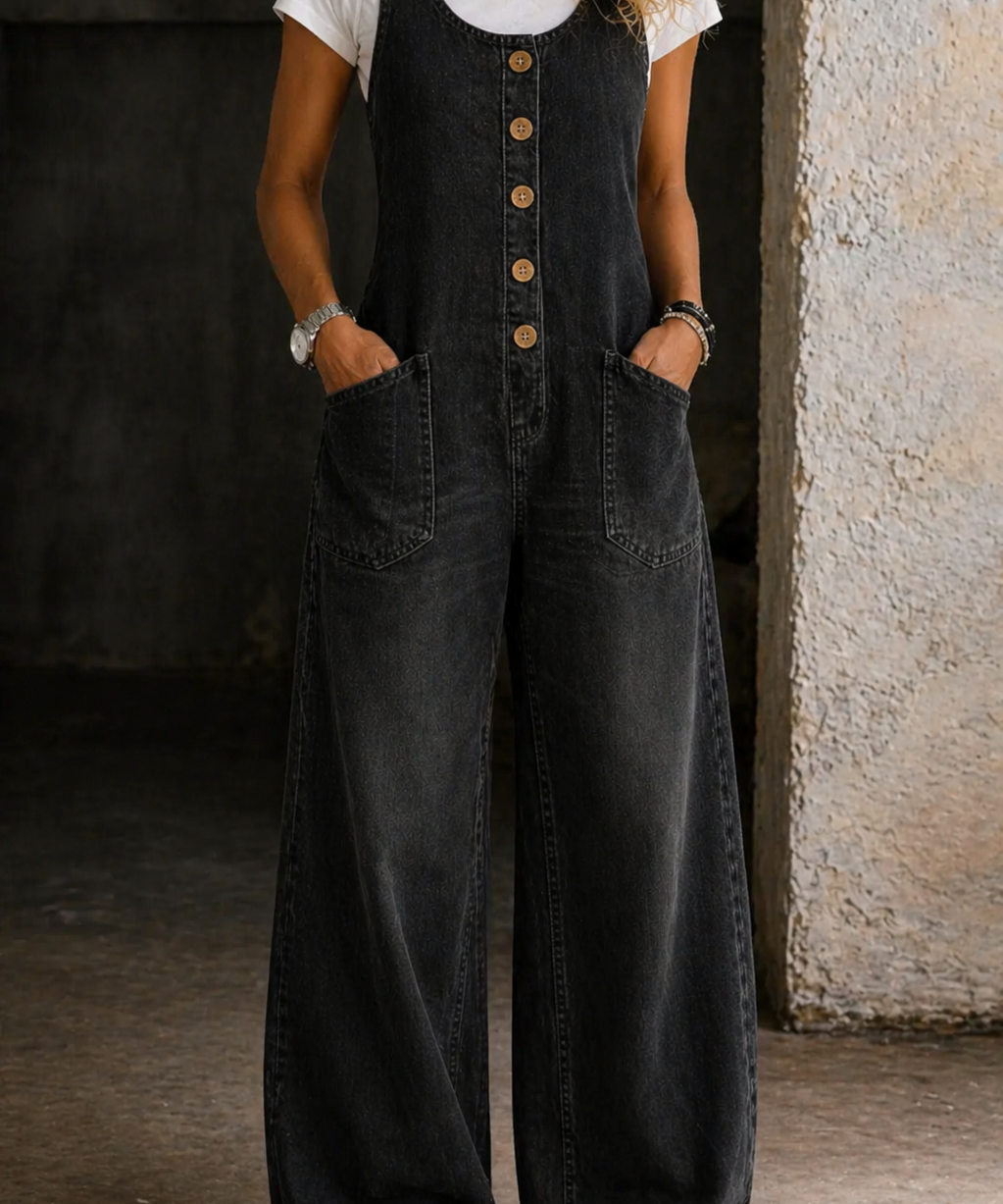 Bethany - Vintage Washed Cotton Denim Overalls