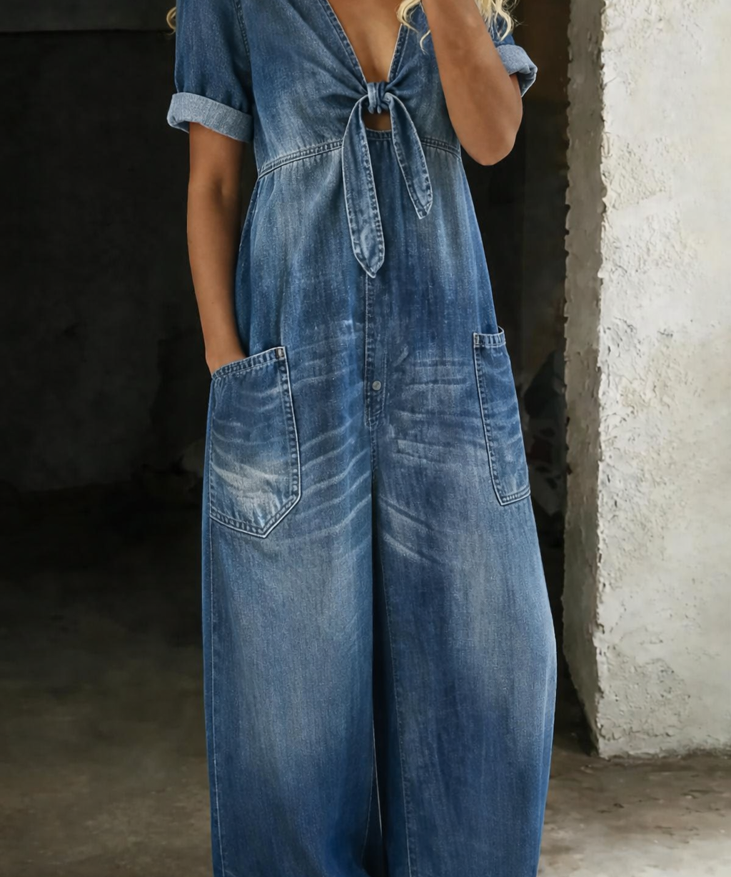 Olga - Short Sleeve Jumpsuit with V-Neck