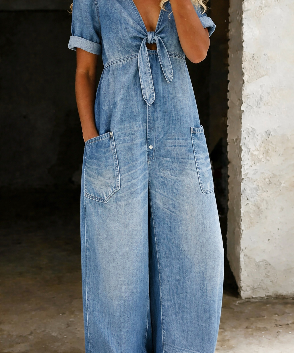 Olga - Short Sleeve Jumpsuit with V-Neck