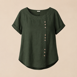 Women's Round Neck Solid Color Buttons Short Sleeves Blouse