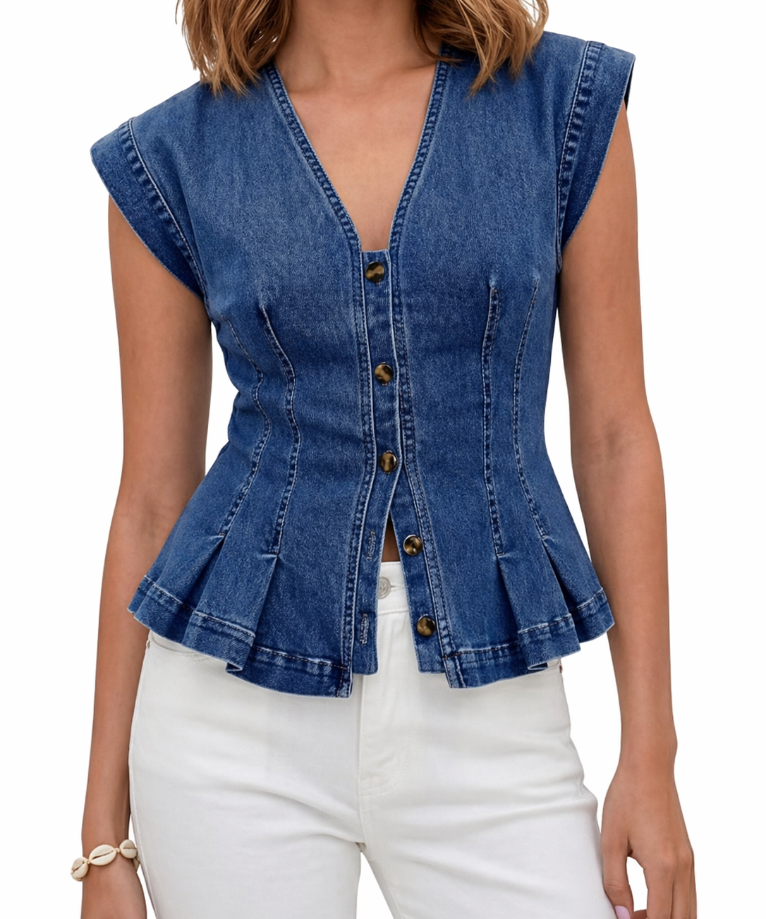Viera - V-Neck Denim Top