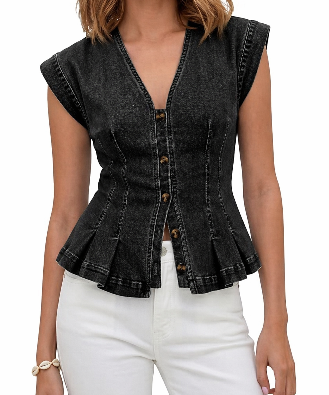 Viera - V-Neck Denim Top