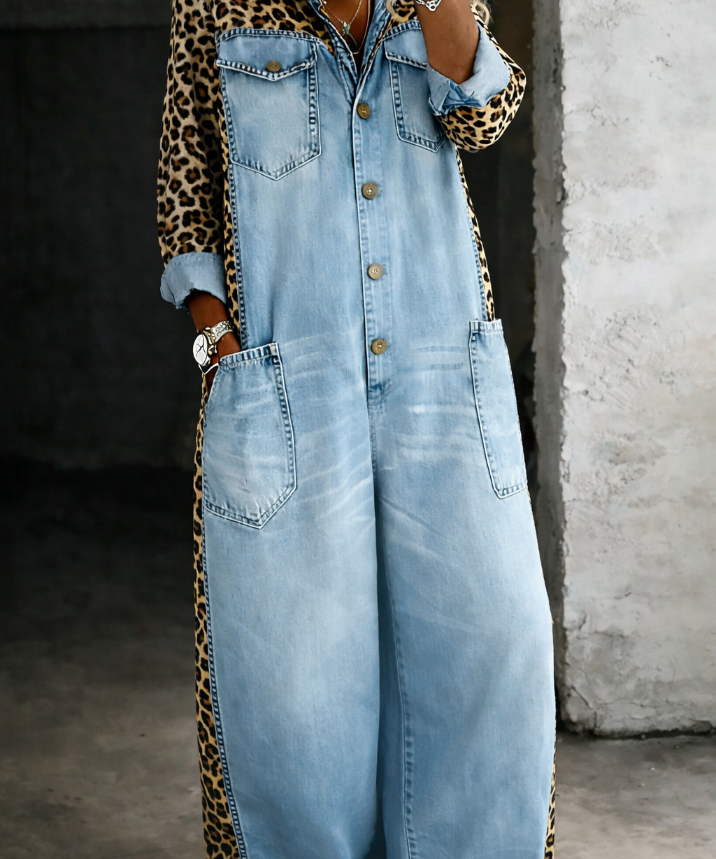 Amanda - One Piece Denim Shirt Jumpsuit