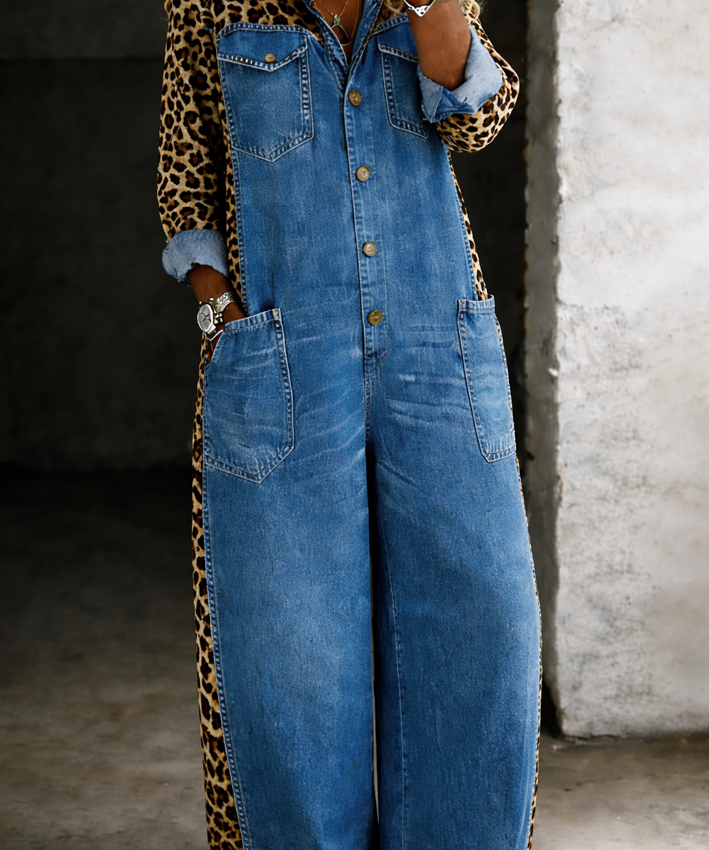 Amanda - One Piece Denim Shirt Jumpsuit