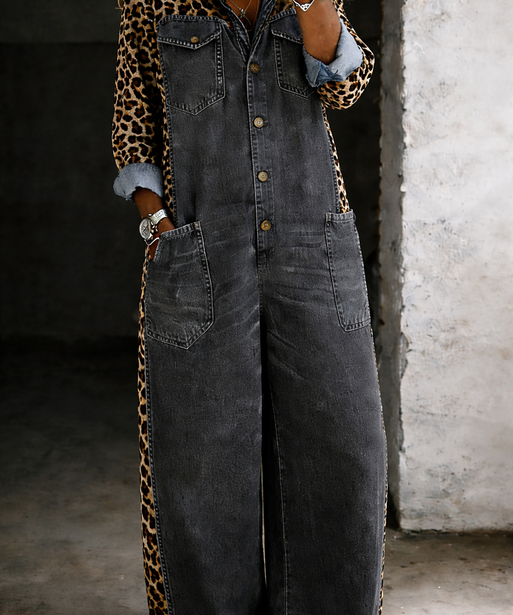 Amanda - One Piece Denim Shirt Jumpsuit