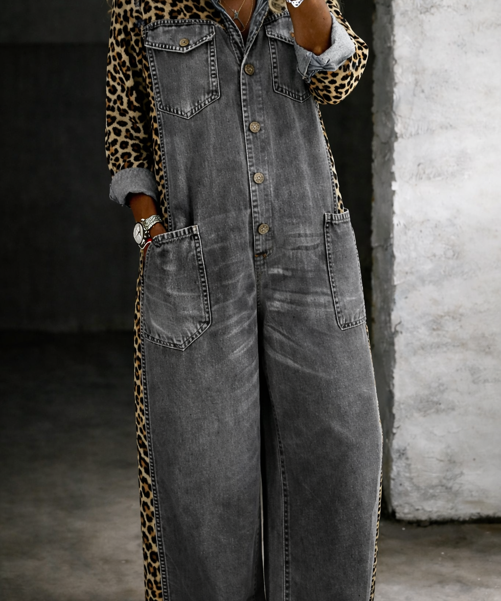 Amanda - One Piece Denim Shirt Jumpsuit