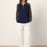 Cotton Contrast Collar Long Sleeve Top CARMEN