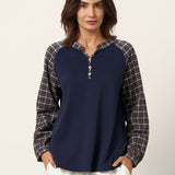 Cotton Contrast Collar Long Sleeve Top CARMEN