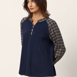 Cotton Contrast Collar Long Sleeve Top CARMEN