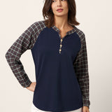 Cotton Contrast Collar Long Sleeve Top CARMEN