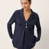 Notched Pleat Long Sleeve Top JUNE