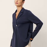 Notched Pleat Long Sleeve Top JUNE