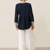 Organic Cotton Patchwork Cuff Button Decor Top AUDREY
