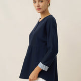 Organic Cotton Patchwork Cuff Button Decor Top AUDREY